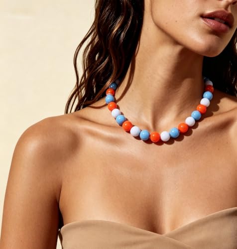 Chunky Beaded Necklace for Women 16mm Round Bead Resin Modern Statement Necklace Jewelry Accessories - color: colorful 02