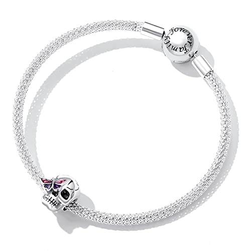 Animal Charms for Bracelets 925 Sterling Silver Bead Charms Bee Butterfly Fox Charm Fits Bracelets and Necklaces Cute Charms for Women - color: Skull