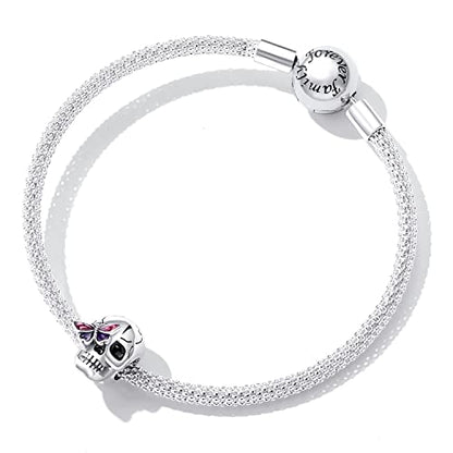 Animal Charms for Bracelets 925 Sterling Silver Bead Charms Bee Butterfly Fox Charm Fits Bracelets and Necklaces Cute Charms for Women - color: Skull