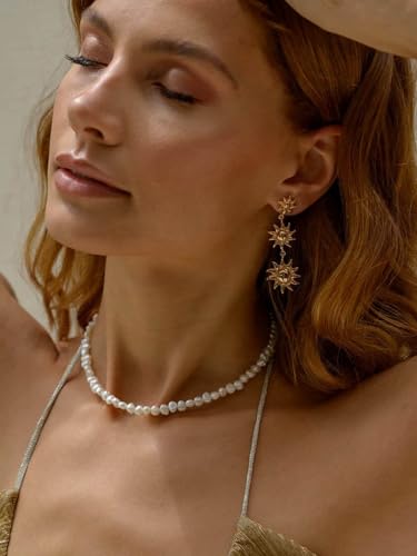 Aobei Pearl Gemstone Beaded Choker Necklace for Women Boho Turquoise/Cultured Freshwater Pearls/Garnet/Amazonite Jewelry - color: O White Baroque Pearl