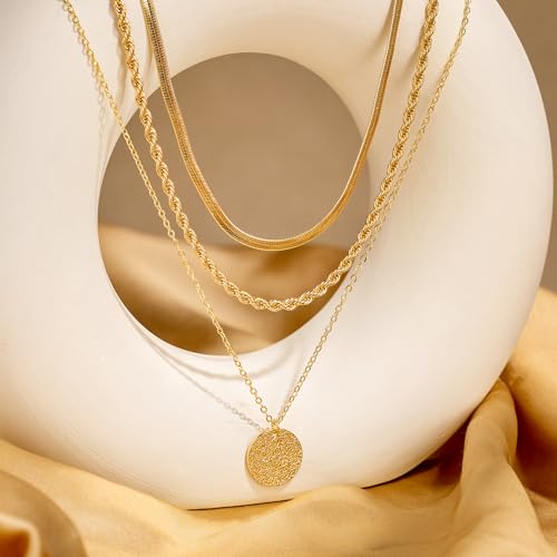 CHESKY Gold Layered Necklaces Set, 14K Gold Plated Paperclip Chain Stack | 3 Pcs Dainty Layering Necklaces, Gold CZ Pendant Necklace Trendy Jewelry Gift for Women Daily Wear - style: bar-gold