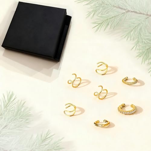 YANCHUN Ear Cuffs Non Piercing 14K Gold Plated Ear Cuff Earrings for Women Trendy Stuff Clip on Cartilage Earring Stacks Non Pierced Adjustable Fake Earrings Set Jewelry Christmas Gift 2026 Stocking Stuffers