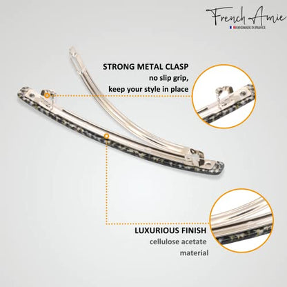 French Amie Long and Thin Opera Large 4 Inch Hair Clip Barrette | Handmade Automatic For Girls Women Teens Adults Everyday Style - color: Opera