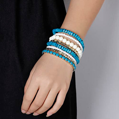 LUREME Boho Multi Strand Stackable Stretch Bracelet Set Wooden Cube Alloy Bead Bangle bl003172 - color: Blue