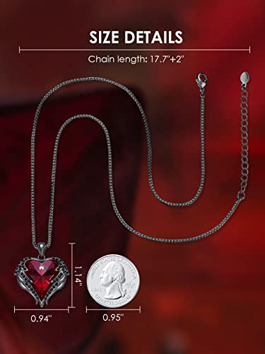 CDE Angel Wings Heart Birthstone Pendant Necklace Gift for Women | Silver/Gold Tone,Ideal Birthday & Anniversary Jewelry Gift for Wife,Girlfriend,Her - color: Black-01&07-Ruby Red Birthstone