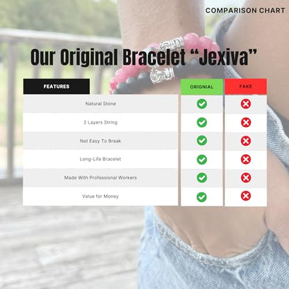 Set Of 2 Couples Bracelet Magnetic Healing Natural Bead Stone Stretch Bracelet Unisex Anniversary, Friendship, Valentine, Christmas Gift - color: Black+Pink, style: With Luxury Giftbox