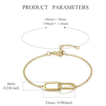 Dainty Lucky Four Leaf Clover Bracelets for Women, Trendy 14K Gold Plated Hypoallergeni Cubic Zirconia Bracelets Cute Paperclip Interlocking Adjustable Chain - color: Gold Paperclip Bracelet