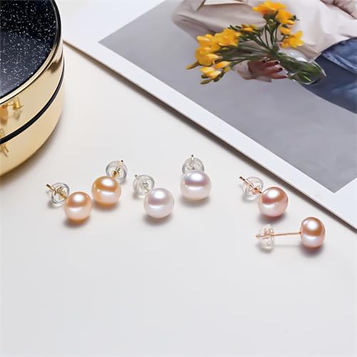 Pearl Earrings Studs for Women 3 Pairs AAAAA+ Freshwater Hypoallergenic Earring stud (18k Gold Plating 925 Sterling Silver) For Wedding Anniversary Birthday Christmas
