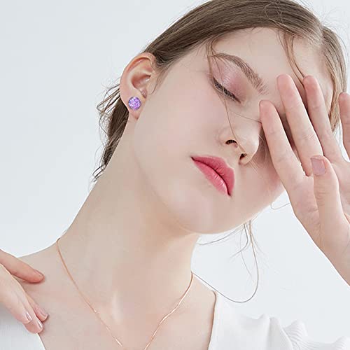 Silver-tone Faux Druzy Stud Earrings，925 Sterling Silver Hypoallergenic Natural Gemstone Earrings for Women Trendy Fashion - color: Purple