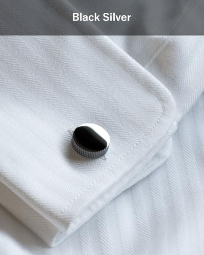 [TAVARAT] Cufflinks for Men cuff links mens classic round shape Black Silver Light Gold Tps-177 - style: black silver (Tps-173)