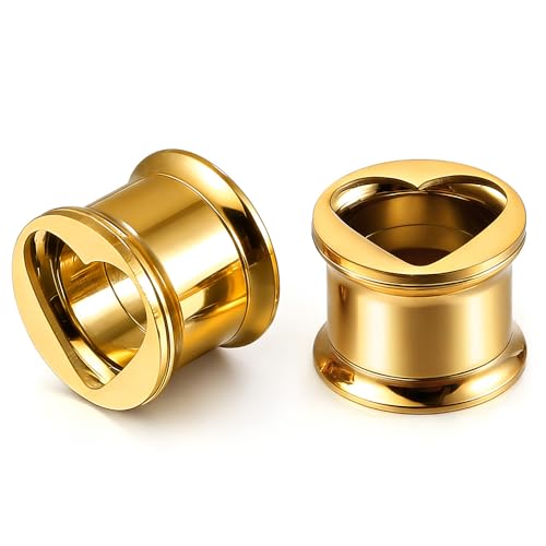 ARTFAN Ear Gauges Plugs - 2PCS Stainless Steel Tunnels for Stretched Ears, Cute Heart Ear Plugs Gauges for Women Men, Hypoallergenic Body Piercing Jewelry - size: 00g (10mm)