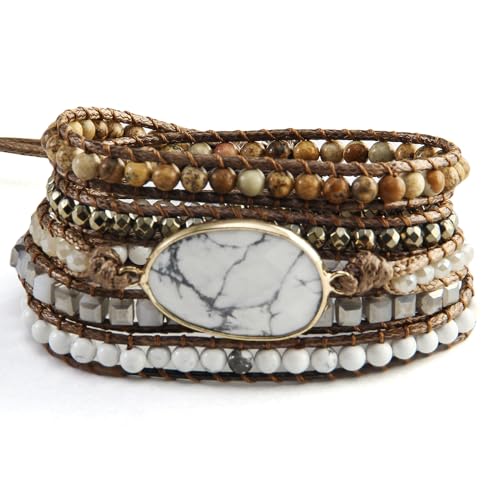 Women Wrap Bracelet Boho Natural Jasper Crystal Stone Beads Strand Bracelets - color: Style 18-White Turquoise