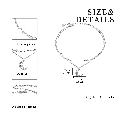 925 Sterling Silver Cat Butterfly Anklets Double Layered Chain for Birthday Women Ankle Bracelet Summer Beach Dainty Jewelry - style: G-Moon Anklet