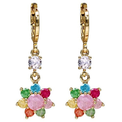 18K Gold Plated Flower Dangle Earrings for Women, Hypoallergenic Cubic Zirconia Earrings, Elegant CZ Drop Earrings, Statement Jewelry Gifts Party Fashion - style: Dangle-Flower-IceMix