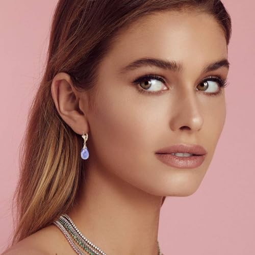 Austrian Crystal Teardrop Leverback Dangle Earrings for Women Fashion 14K Gold Plated Hypoallergenic Jewelry - color: Tanzanite