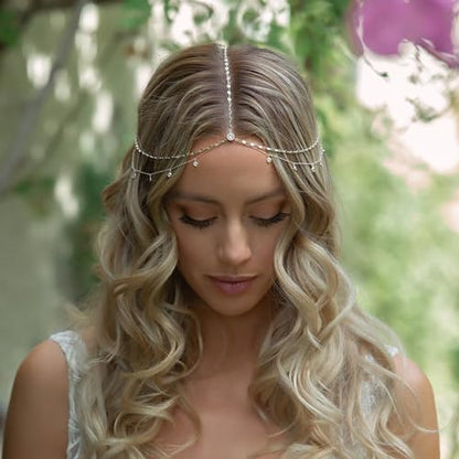 STONEFANS Rhinestone Head Chain Silver Bride Headpiece Wedding Headbands Chain Layered Festival Prom Hair Accessories for Women And Girls (silver) - color: Silver