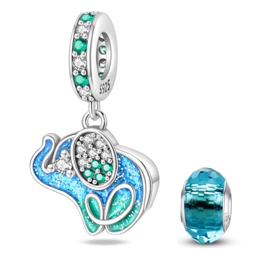 HappyStar 925 Sterling Silver Animal Dogs Charms Pendants fit Pandora Bracelets Necklaces Flowers Sports Travel Charms for Bracelets Women Jrwelry Gifts(with one Spacer Bead Charms) - style: Elephants Charms