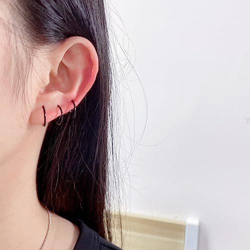 5Pcs Stainless Steel 16G 18G Sleeper Hoop Earrings for Women Men Septum Hinged Clicker Nose Lip Ring Helix Daith Cartilage Tragus Piercings Tiny Small Huggie Hoops Hypoallergenic Sensitive Ears Jewelry - style: 10mm in black 18G