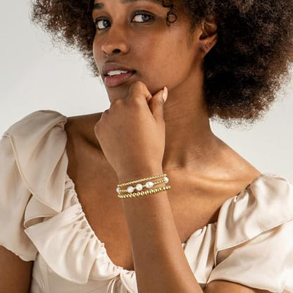 Badu Gold Beaded Bracelets for Women Boho Crystal Multiple Layered Stackable Wrap Bangle Set Paperclip Chain Trendy Jewelry - color: Gold-3Pcs-Pear2