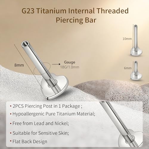 limerencia 16G/18G Hypoallergenic Internal Threaded Titanium Bar Post Replacement,Flat Back Stud Earrings Post Medusa Helix Couch Labret Bar for Women Men Sensitive Ears(A Pair) - color: silver heart, size: 18G-8mm