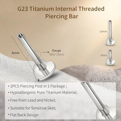 limerencia 16G/18G Hypoallergenic Internal Threaded Titanium Bar Post Replacement,Flat Back Stud Earrings Post Medusa Helix Couch Labret Bar for Women Men Sensitive Ears(A Pair) - color: silver heart, size: 18G-8mm