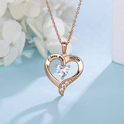 Mom Necklace 925 Sterling Silver Heart Necklaces for Women - color: 02-Rose Gold