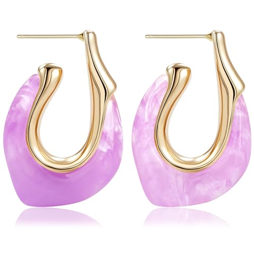 Acrylic Gold Hoop Earrings Chunky Huggie Statement Vintage Earrings Cute Resin Drop Earring Trendy Jewelry Gifts for Women - color: Purple, size: Hoop