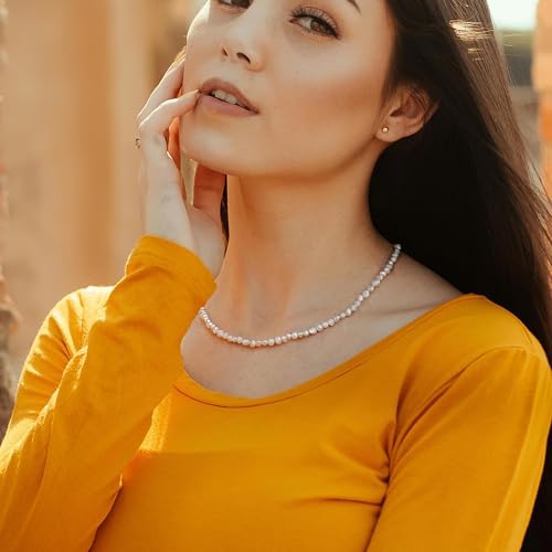 Natural Pearls Necklace, Freshwater Baroque Pearls Necklace for Women's Pearl Strand Choker Necklace 18K Gold Plated & S925 Sterling Silver Clasp White Necklace Chain - color: White, 4-5mm, Silver Clasp