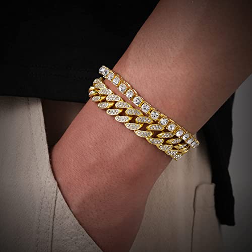HH BLING EMPIRE 14K Gold and Silver Bracelets Diamond Tennis and Cuban Link Bracelet for Men Women Hip Hop Jewelry - color: Set A-Gold, size: 7.5"