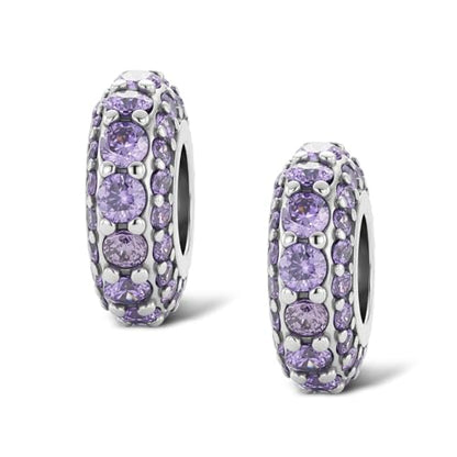 KEQ 925 Silver Spacer Stopper Bead Charms Clearance for Pandora Bracelets Birthstone CZ Always Stopper Birthday Gifts for Mom Grandmom Granddaughter Wife Sisters Friends - color: Purple(2 Pcs)