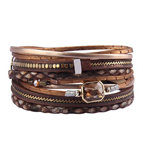 GelConnie Leather Wrap Bracelet Boho Cuff Bracelets Crystal Leather Bracelet Magnetic Multi Strand Bracelets Bohemian Bracelet Leather Wristbands Bangle Jewelry for Women Teen Wife Mother - color: Wrap leather bracelet