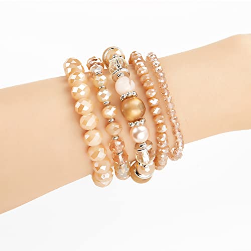 Noessla Beaded Boho Stretch Bracelet Colorful Stackable Crystal Beads Bracelets Trendy Costume Jewelry Mothers Day Gifts for Women - color: 21-Champagne