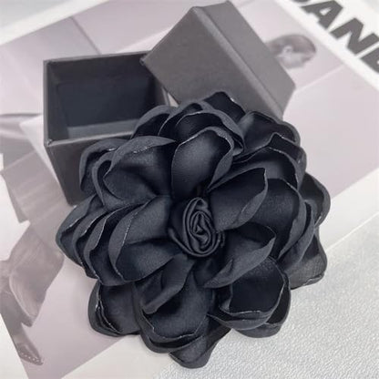 Dainty Fabric Rose Flower Large Brooch Lapel Pins Flower Brooches Pin Classic for Wedding Party Dance Banquet for Women Dress Suit Clothes Accessories Jewelry 100mm - color: Black