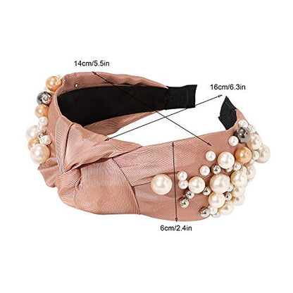 Ivyu Headbands - Knotted Pearl Diademas Para Mujer De Moda Hair Accessories Hairbands for Girls No Slip Fashion Cute Top Knot Headband Gift for Women Black Pink Gold - color: Black Pink Beige