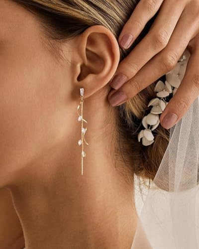 Dangle Earrings for Women - 14K Gold/White Gold/Rose Gold Plated Butterfly Heart Star Hoop Chain Long Tassel Cubic Zirconia CZ Dangle Earrings - color: CZ Twist