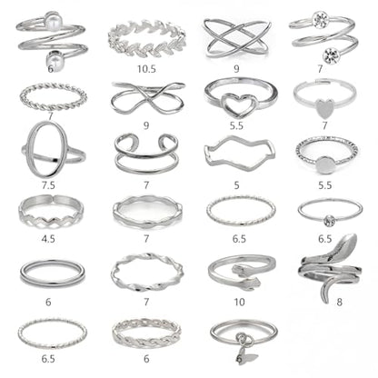42-Piece Gold Tone Stackable Ring Set for Women, Boho Minimalist Stacking Rings with Crystal & Heart Accents, Adjustable Open Band Jewelry for Daily Wear - style: TZY-003354-01