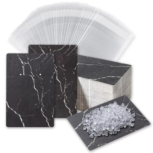 Earring Cards, Set Jewelry Making Supplies with 100 Pcs Earring Holder Cards 200 Pcs Earring Backs and 100 Jewelry Packaging for Earrings Necklace Jewelry Display, Bags 3.5x2.4 Inches (Marble Black) - color: Black Marble Pattern