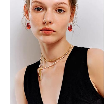 14K Gold Teardrop Crystal Leverback Earrings Sparkly Rhinestone Water Droplet Dangle Drop Earrings For Women - color: Bright Red