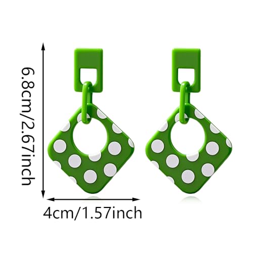 Handmade Lightweight Retro Polka Dot Square Hollow Round Dangle Drop Earrings Unique Chic Resin Geometric Stud Earrings For Women - style: Green Chain