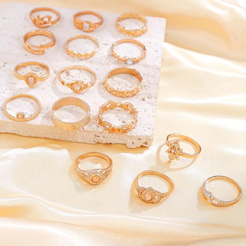 Gold Boho Ring Sets Vintage Stackable Ring Set Dainty Finger Midi Rings Pack for Women