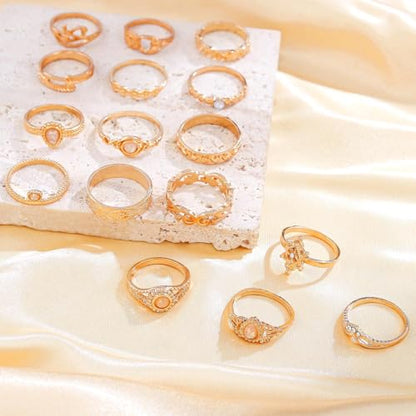 Gold Boho Ring Sets Vintage Stackable Ring Set Dainty Finger Midi Rings Pack for Women