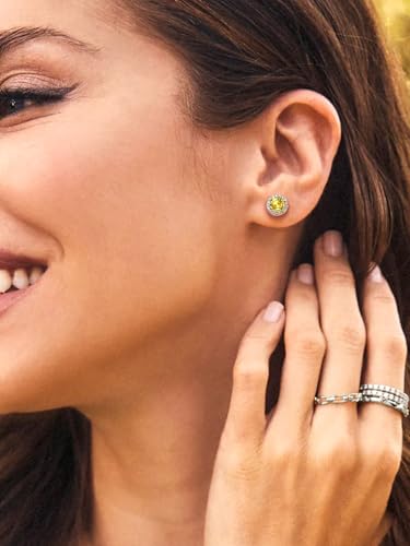 Suplight 925 Sterling Silver Birthstone Stud Earrings for Women, Round/Heart/Teardrop/Square Crystal Diamond Earrings for Women, Dainty Birthday Gifts Jewelry - color: style a-11. round-November(Created Citrine)