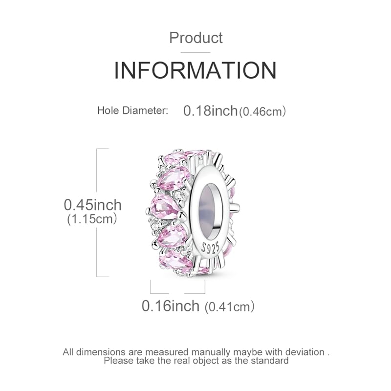 925 Sterling Silver Charms for Bracelets and Necklaces Beads Jewelry Charms for Women - color: Pink Teardrop CZ Rubber Stopper Clip