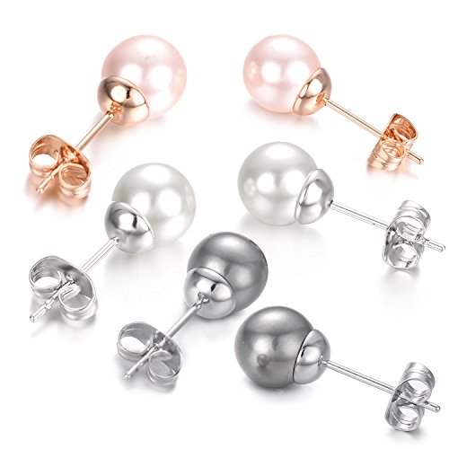Yoursfs 3 Pairs Faux Pearl Stud Earrings Sets For Women 18K Gold Plated Elegant Small Round Pearl Stud - style: 3-Pair Faux Pearl Earring Set