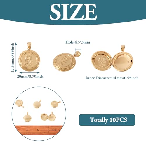 Craftdady 18K Gold Plated Brass Photo Locket Frame Pendants Charms for Necklaces Personalized Jewelry Crafts Making - size: 22.5x20mm Round