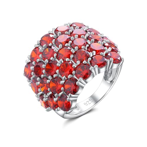 925 Sterling Silver Pave Birthstone Chunky Statement Rings for Women Men | 14K Gold Plated/Silver Large Dome Ring Birthday Cocktail Jewelry,Size 6 to 10(with Gift Box) - color: 01-Created Garnet-Jan.