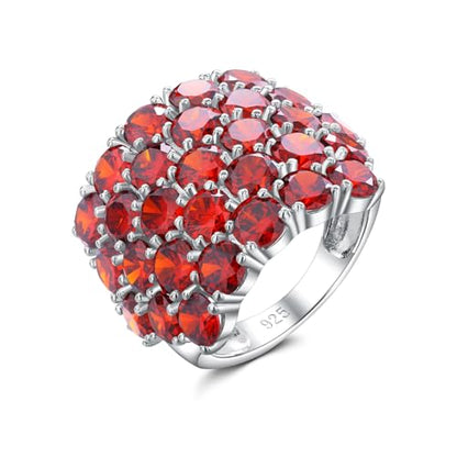 925 Sterling Silver Pave Birthstone Chunky Statement Rings for Women Men | 14K Gold Plated/Silver Large Dome Ring Birthday Cocktail Jewelry,Size 6 to 10(with Gift Box) - color: 01-Created Garnet-Jan.