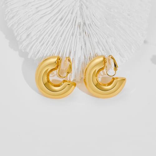 WOWORAMA Chunky Gold Hoop Clip On Earrings for Women | Large Chunky Hoops Clips Earrings, Polished Gold-Plated Clip-On Hoops, Statement Non Pierced Jewelry - color: 30mm Chunky Hoops
