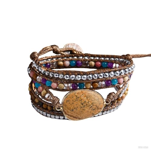Women Wrap Bracelet Boho Natural Jasper Crystal Stone Beads Strand Bracelets - color: Style 09-Picture Stone
