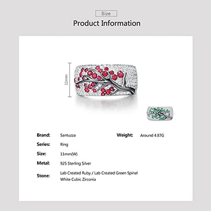 Santuzza 925 Sterling Silver Cherry Ring Cubic Zirconia Tree Branches Ring for Women - color: Green Spinel